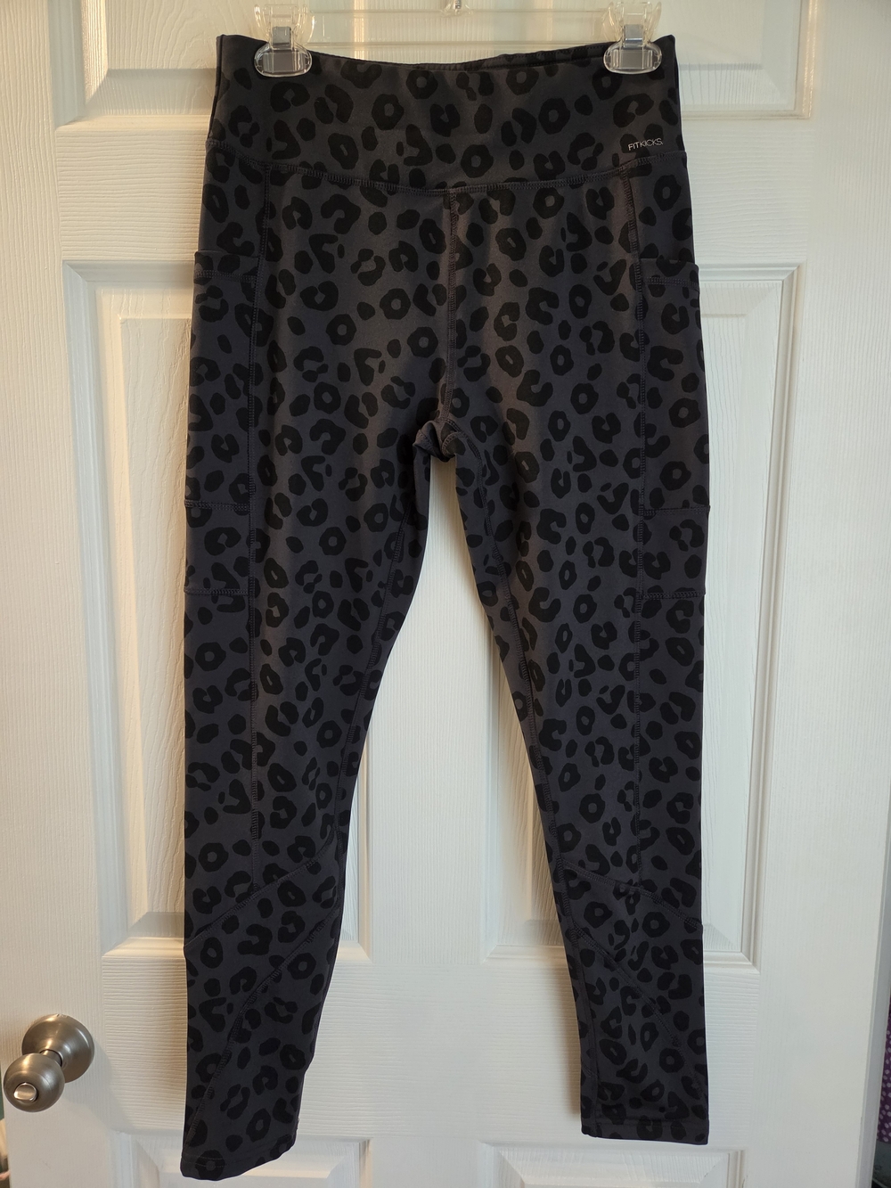 Fitkicks Black Leopard Print Leggings with Side Pockets